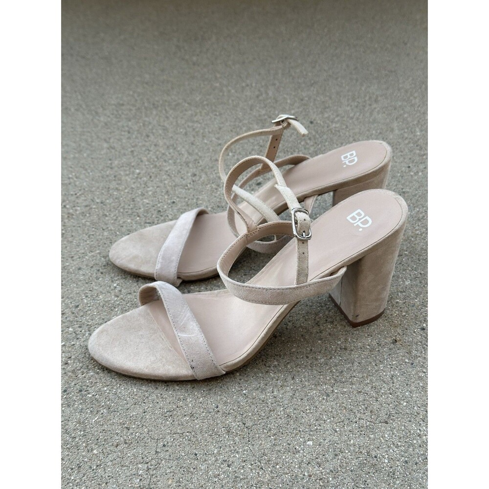 BP Women's Beige Suede Lula Block Heel Slingback Sandals Size 11